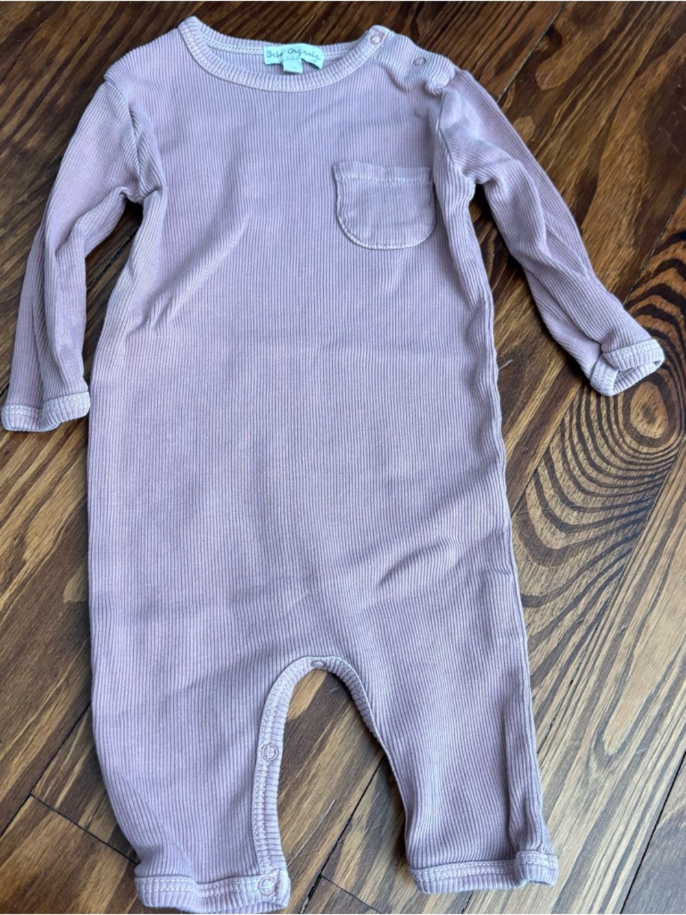 Bebe Organic Newborn Organic Mauve Ribbed Long-Sleeve One-Piece Jumpsuit